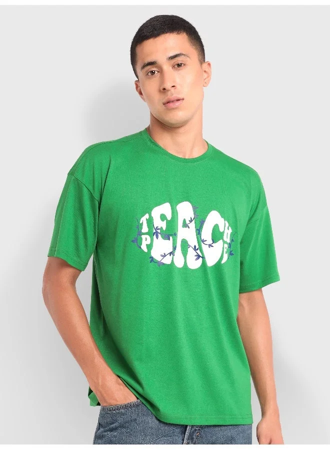 Beyoung Teach Peace Printed Oversized T-shirt for Men